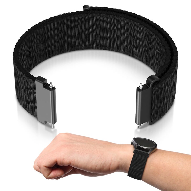 PIKTIME 20mm Watch Band - Nylon Smart Watch Bands for Men in Black Color - Adjustable Size from 6.29 to 8.46 In, Durable Strap, Comfortable, Lightweight, Breathable | Compatible with Most Smartwatch Models - Image 1